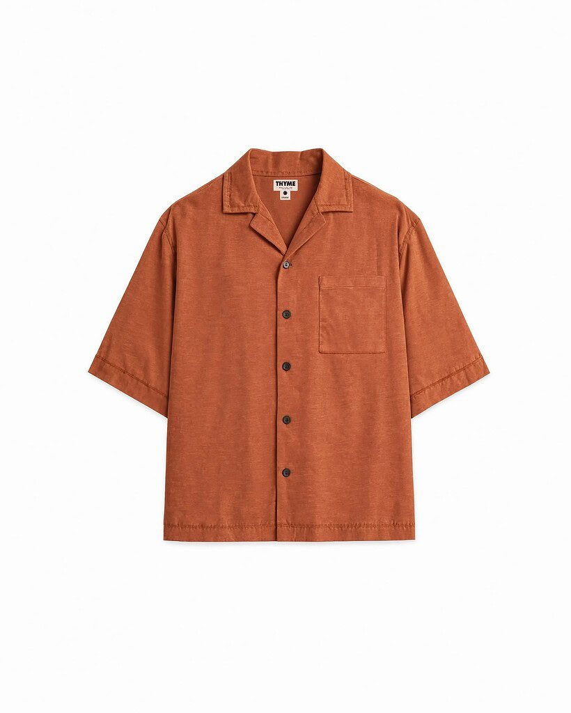 Seoul 06 Clay short sleeve, oversized button-up shirt with chest pocket