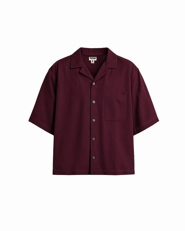 Seoul 06 Fig Skin. Short sleeve, oversized, button-up shirt with chest pocket.