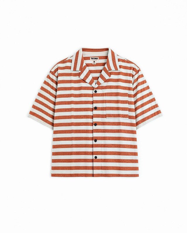 Seoul 06 Terracotta Clay, oversized, short sleeve button-up shirt with chest pocket